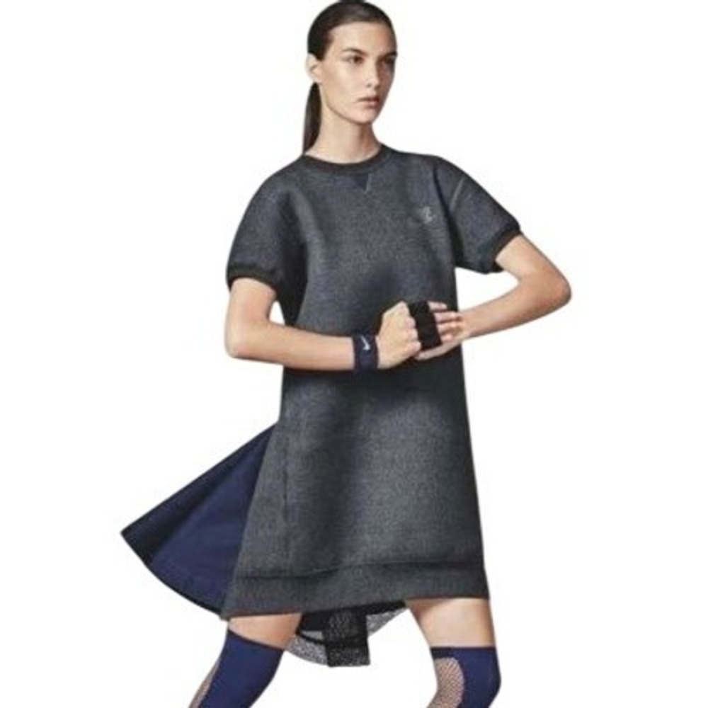 Nike Lab x Sacai Tech Fleece Dress Womens Small Gray Navy Lace‎ Pleated